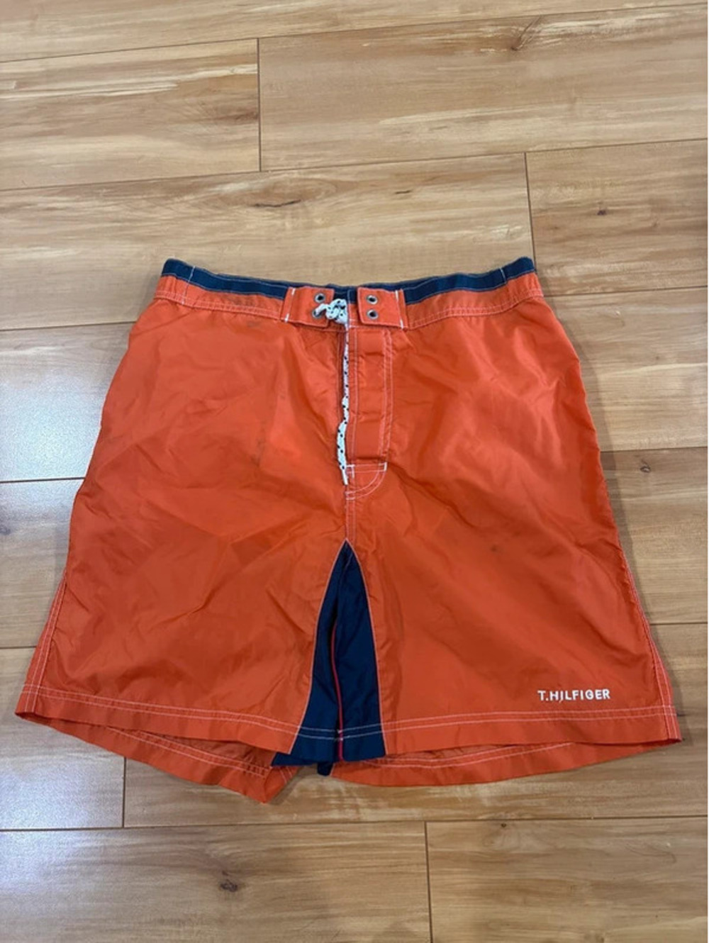 Vintage Tommy Hilfiger Swim Trunks Orange Navy Blue Board Shorts